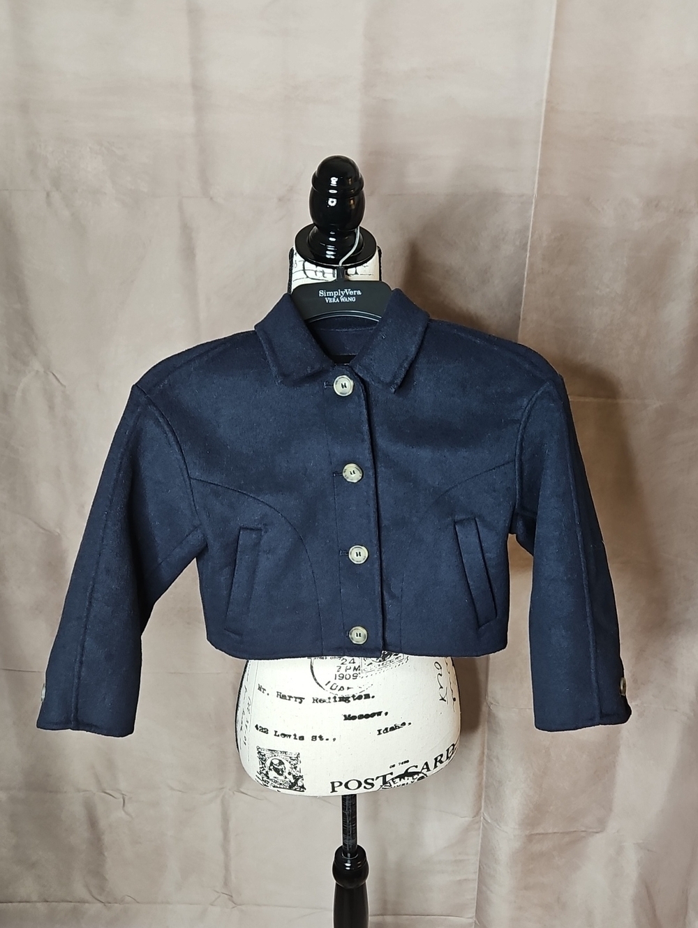 Zara Girl's Navy Wool-Blend Cropped Peacoat Size 6/7
